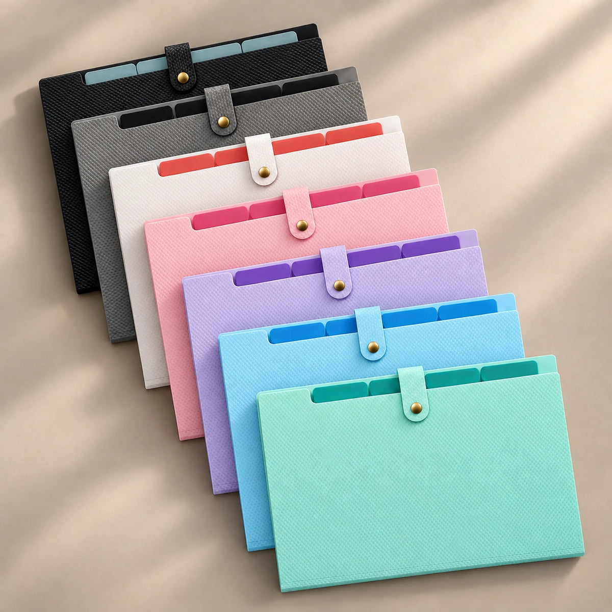 Chemise porte-document accordéon en plastique, sept coloris disponibles