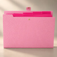 Chemise porte-document accordéon en plastique rose, à plat de face