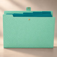 Chemise porte-document accordéon en plastique vert clair, à plat de face