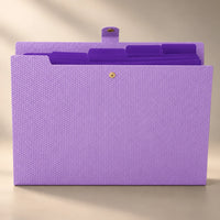 Chemise porte-document accordéon en plastique violet, à plat de face