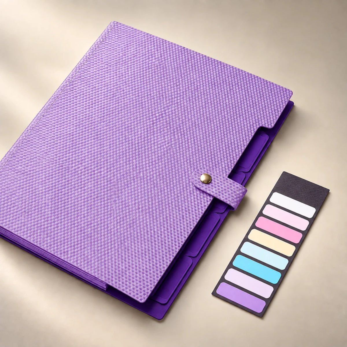 Onglets et étiquettes colorées de la chemise accordéon en plastique violet