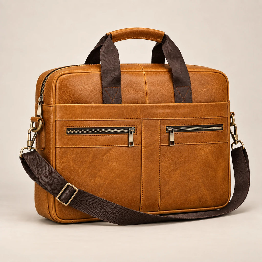 Bandoulière amovible de la sacoche en cuir camel à double poche