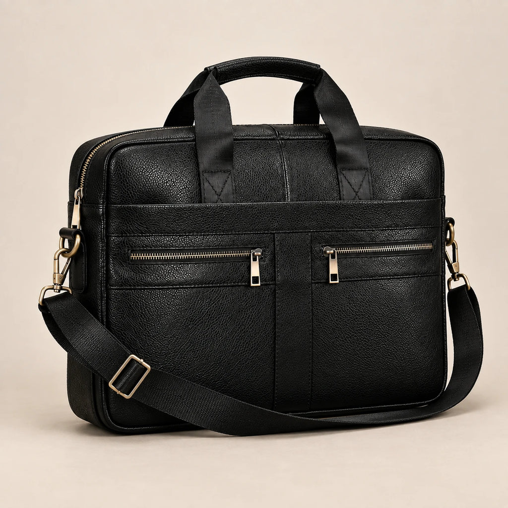 Bandoulière amovible de la sacoche en cuir noir à double poche