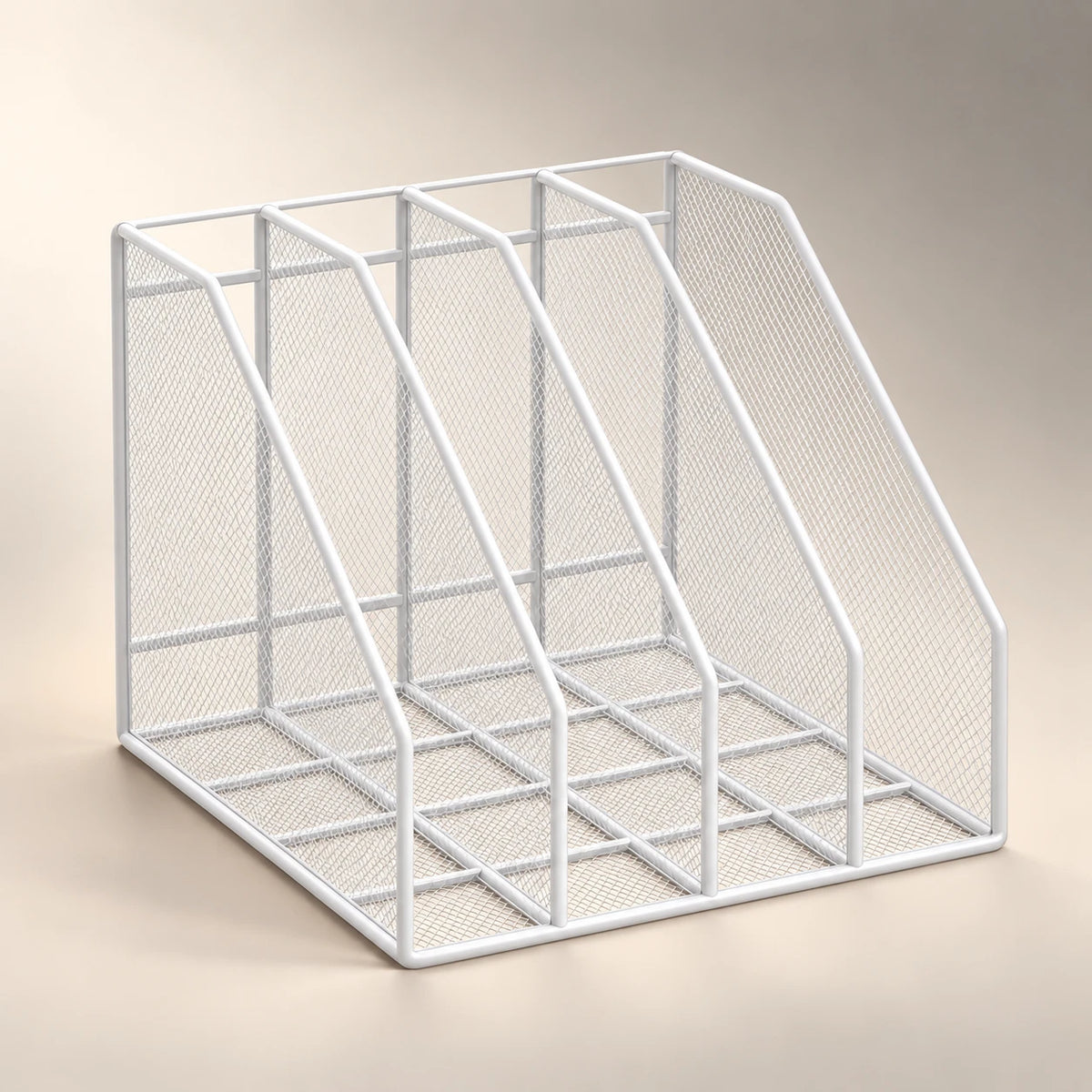 Porte-document de bureau en métal blanc à 4 compartiments, vue d'ensemble