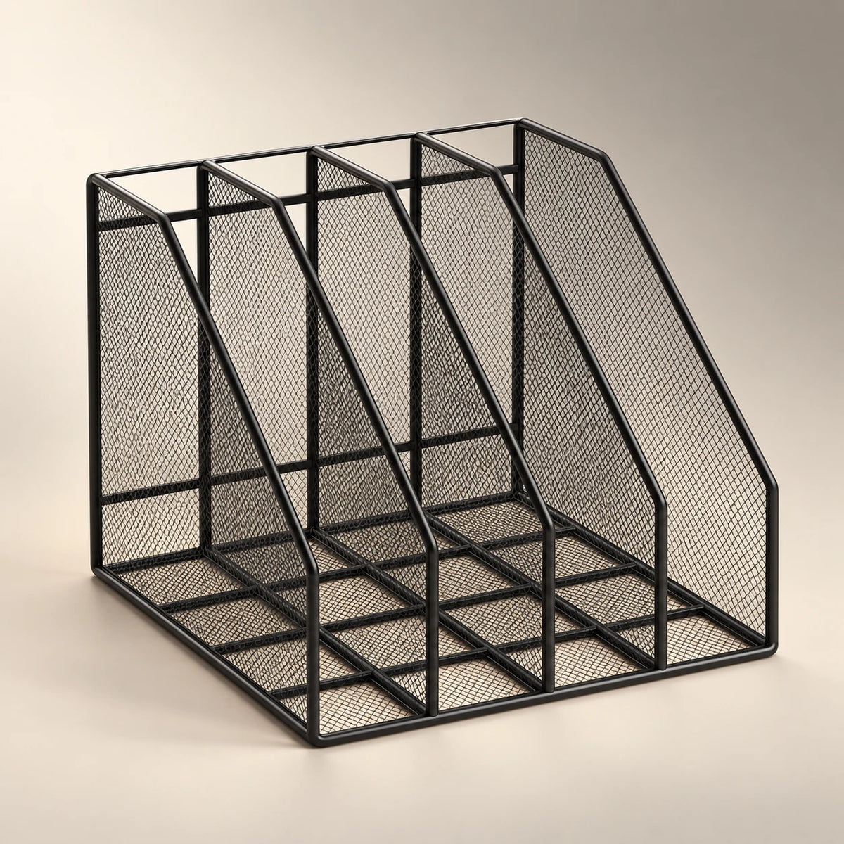 Porte-document de bureau en métal noir à 4 compartiments, vue d'ensemble