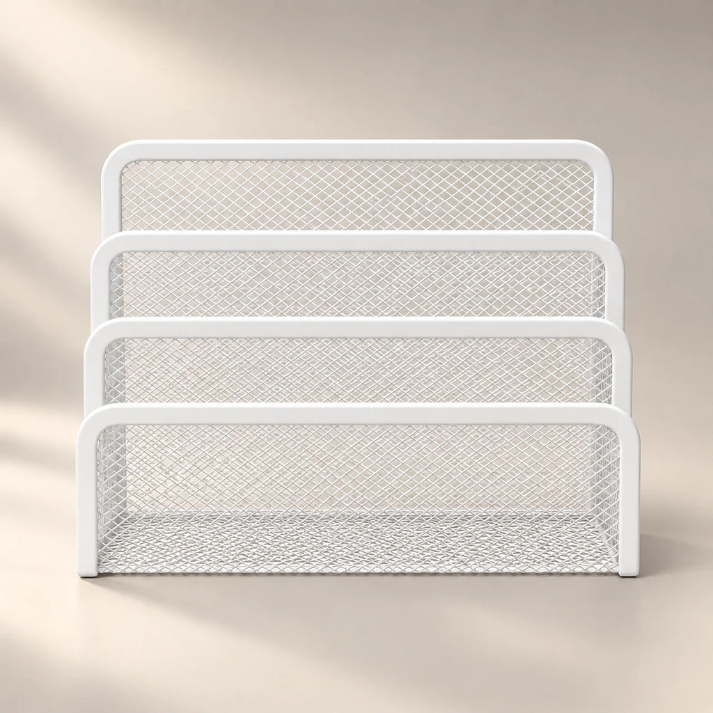 Porte-document de bureau en métal blanc compact, vue d'ensemble