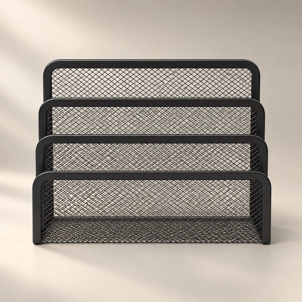 Porte-document de bureau en métal noir compact, vue d'ensemble