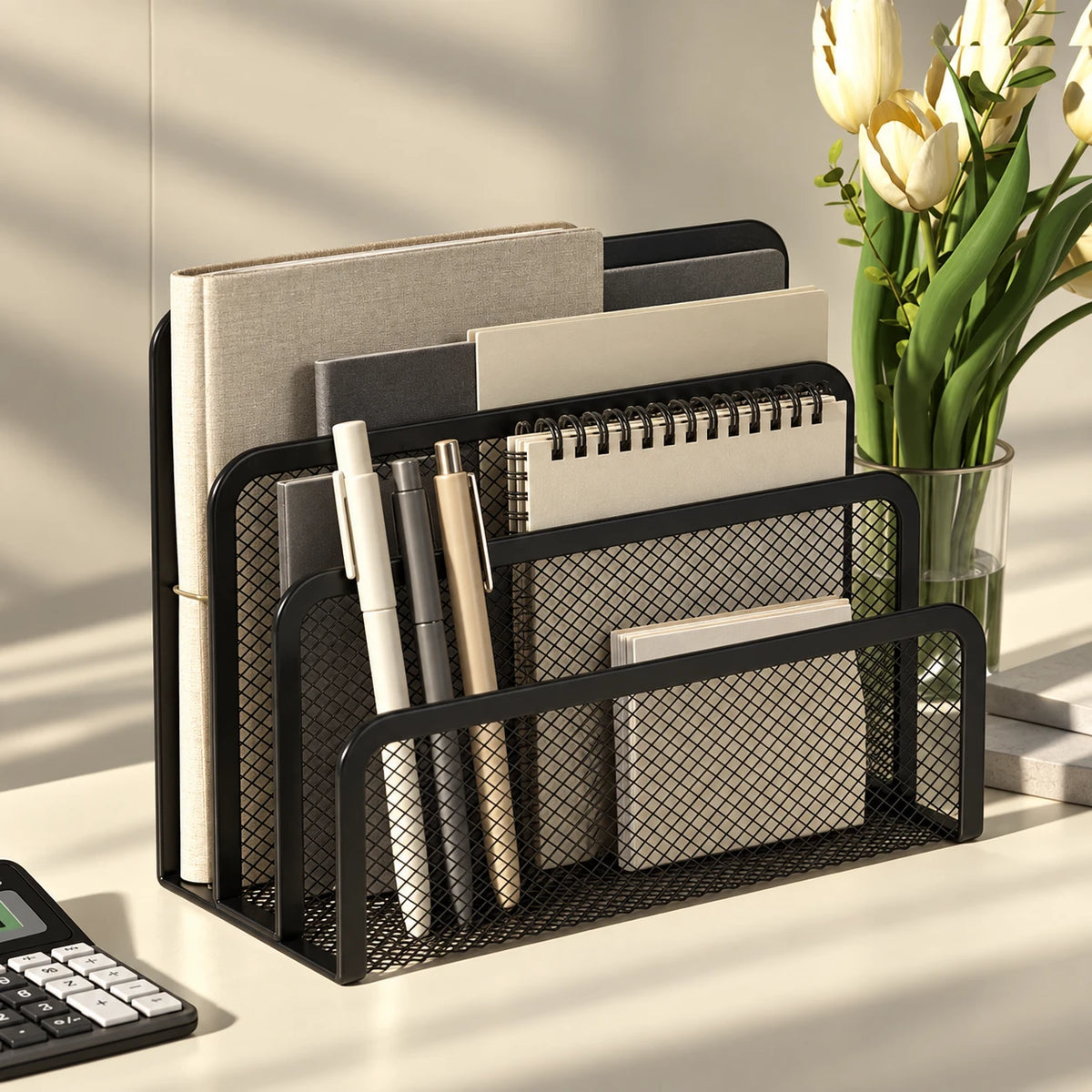 Porte-document de bureau en métal compact en situation sur un bureau
