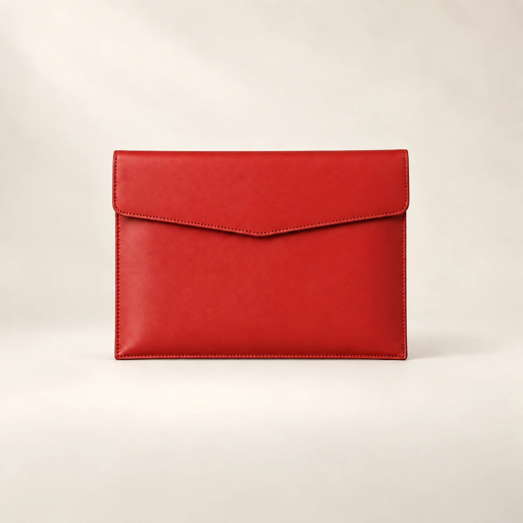 Pochette porte-document en similicuir rouge A5, vue de face fermée
