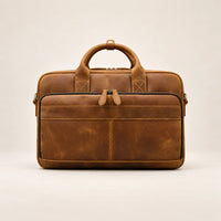 Sacoche porte-document en cuir Crazy Horse brun clair, vue de face