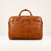 Sacoche porte-document en cuir Crazy Horse camel, vue de face