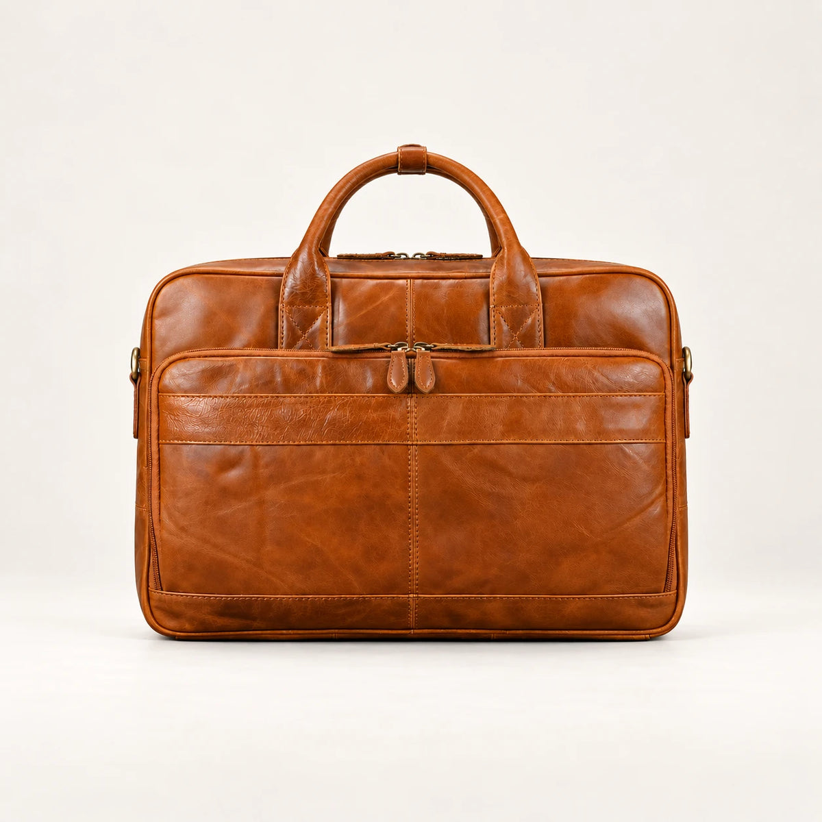 Sacoche porte-document en cuir Crazy Horse camel, vue de face