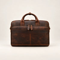 Sacoche porte-document en cuir Crazy Horse marron foncé, vue de face