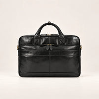 Sacoche porte-document en cuir Crazy Horse noir, vue de face
