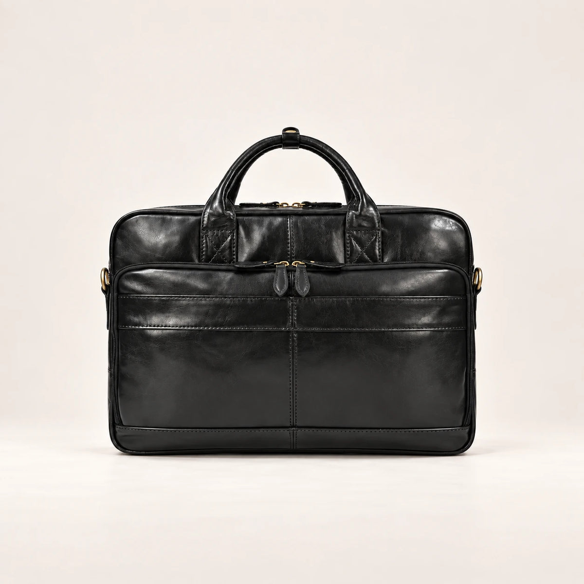 Sacoche porte-document en cuir Crazy Horse noir, vue de face