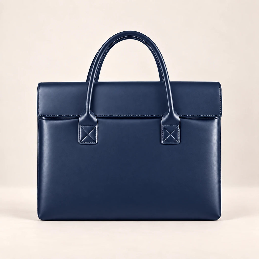 Tote porte-document en similicuir bleu marine, vue de face