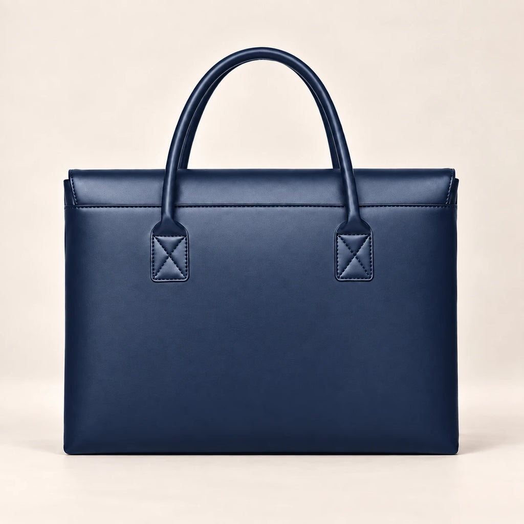 Tote porte-document en similicuir bleu marine, vue de dos