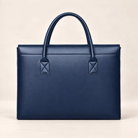Tote porte-document en similicuir bleu marine, vue de dos