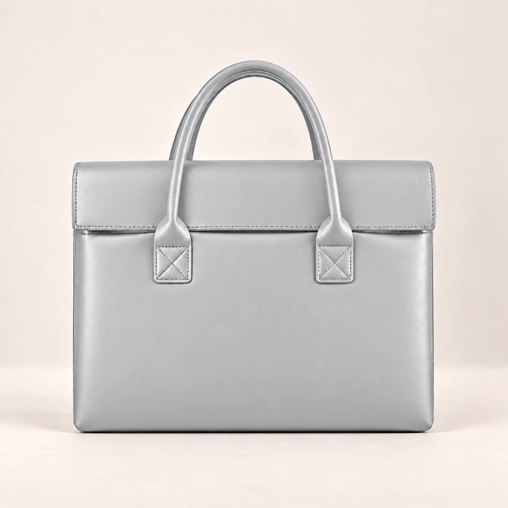 Tote porte-document en similicuir gris, vue de face