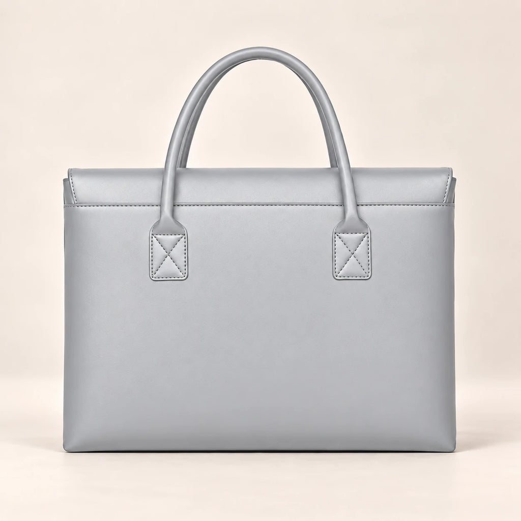 Tote porte-document en similicuir gris, vue de dos