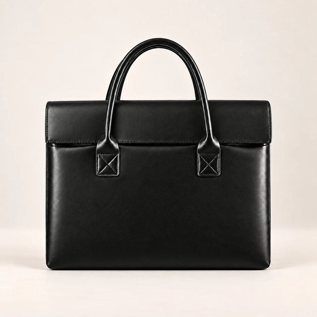 Tote porte-document en similicuir noir, vue de face