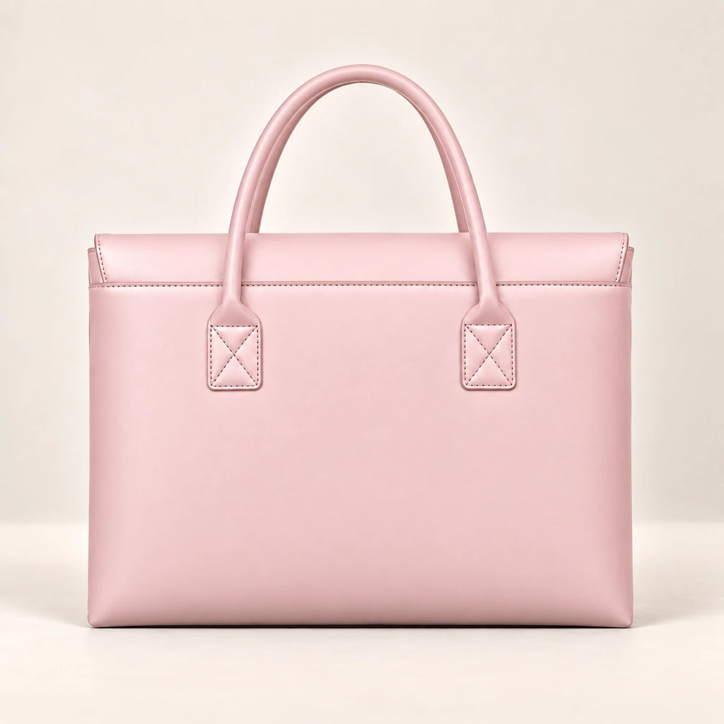 Tote porte-document en similicuir rose, vue de dos